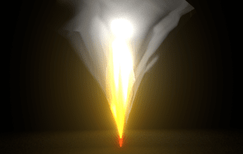 BlenderのUVスクロール機能を使い、1枚の板ポリゴン上でテクスチャを移動させて表現した軽量な3DCGの炎エフェクト