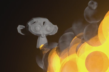 Blenderのパーティクルシステムで作ったモンキーの火炎放射アニメーションのイメージ